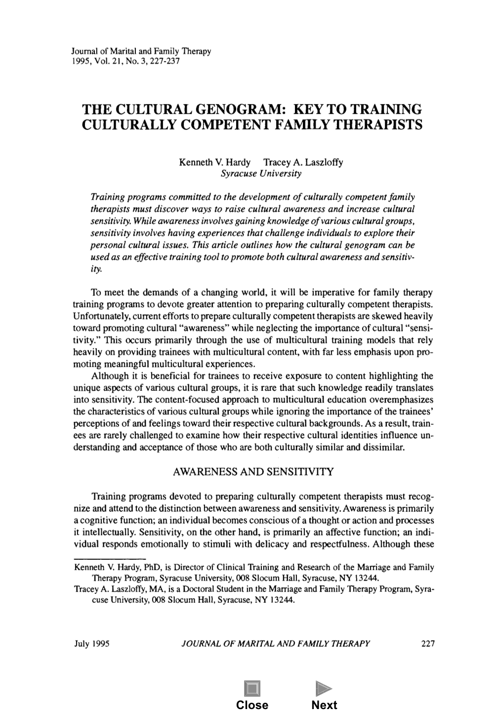 The Cultural Genogram: Key to Training Culturally Competent Family Therapists