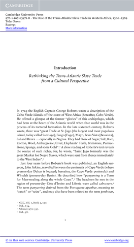 Introduction Rethinking the Trans-Atlantic Slave Trade from a Cultural Perspective
