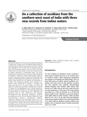 On a Collection of Ascidians from the Southern West Coast of India with Three New Records from Indian Waters