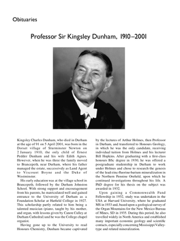 Professor Sir Kingsley Dunham, 1910^2001