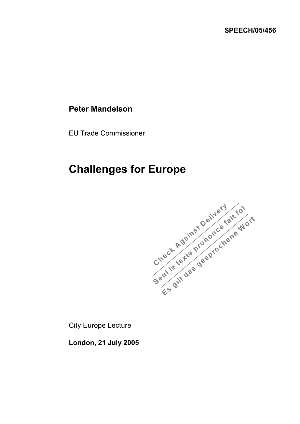 Challenges for Europe