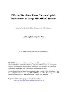 Effect of Oscillator Phase Noise on Uplink Performance of Large MU-MIMO Systems