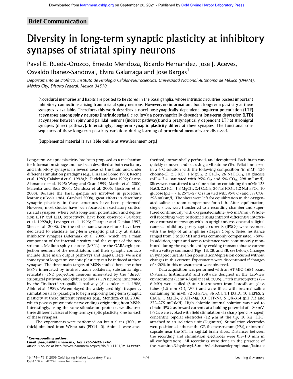 Diversity in Long-Term Synaptic Plasticity at Inhibitory Synapses of Striatal Spiny Neurons Pavel E