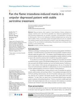 Trazodone-Induced Mania in a Unipolar Depressed Patient with Stable Sertraline Treatment