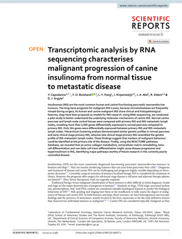 Transcriptomic Analysis by RNA Sequencing Characterises Malignant Progression of Canine Insulinoma from Normal Tissue to Metastatic Disease Y