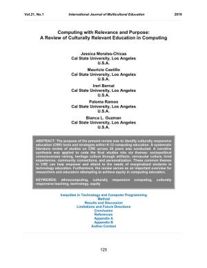 A Review of Culturally Relevant Education in Computing