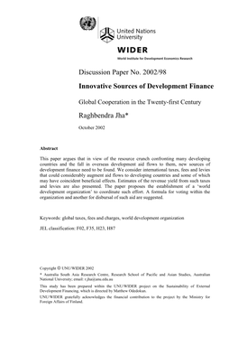 Innovative Sources of Development Finance