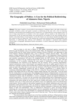 A Case for the Political Redistricting of Adamawa State, Nigeria