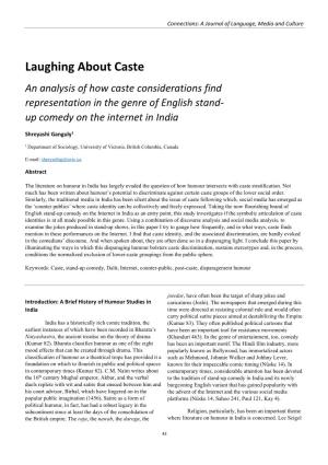 Laughing About Caste an Analysis of How Caste Considerations Find Representation in the Genre of English Stand- up Comedy on the Internet in India