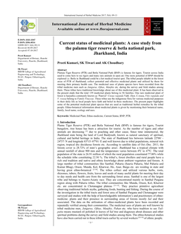 Current Status of Medicinal Plants: a Case Study from the Palamu Tiger Reserve & Betla National Park, Jharkhand, India