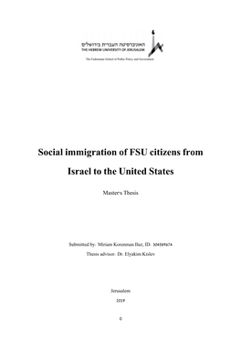 Social Immigration of FSU Citizens from Israel to the United States
