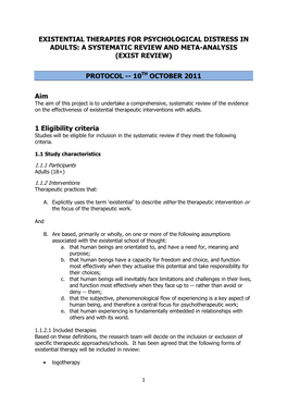 Protocols for a Meta-Analysis of Existential Therapies