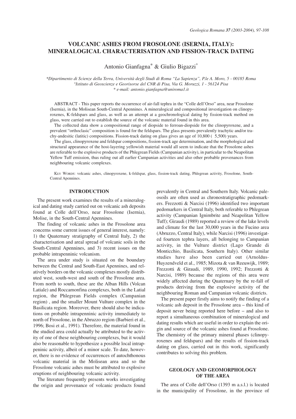 Volcanic Ashes from Frosolone (Isernia, Italy): Mineralogical Characterisation and Fission-Track Dating