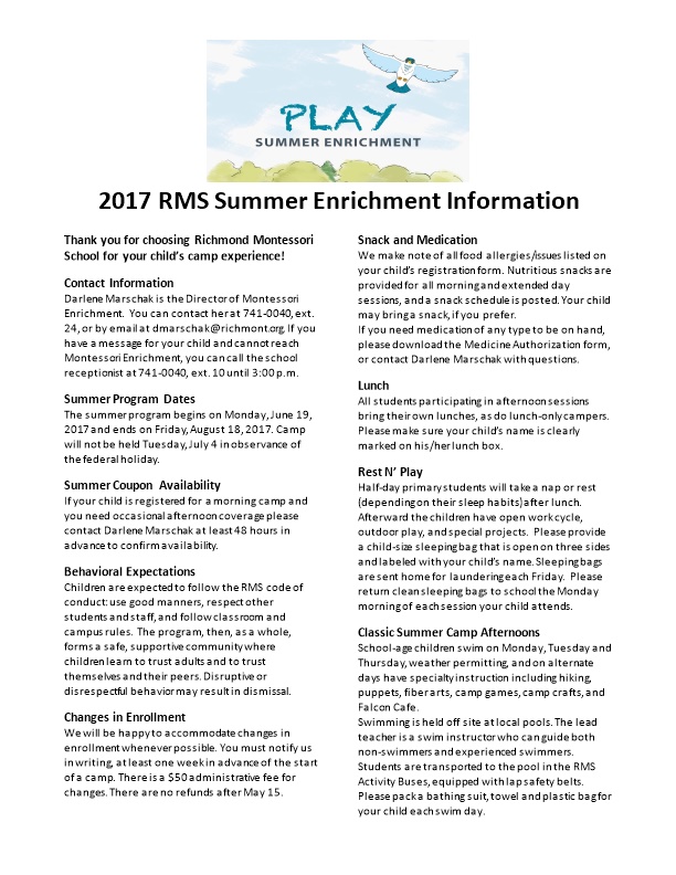 2017RMS Summer Enrichment Information