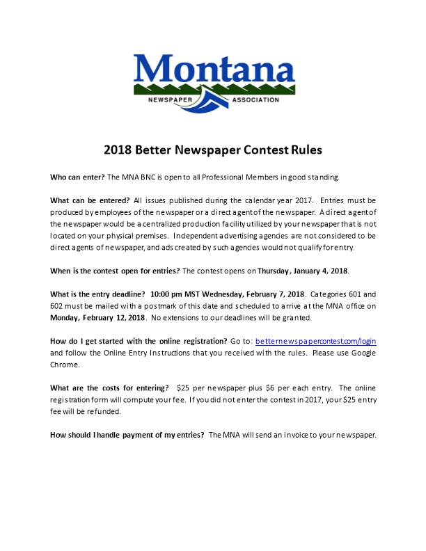 2018 Better Newspaper Contest Rules