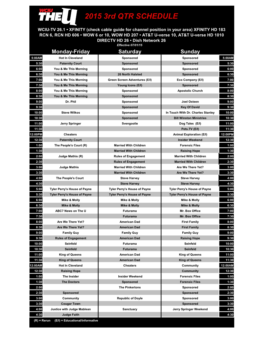 2015 3Rd QTR SCHEDULE