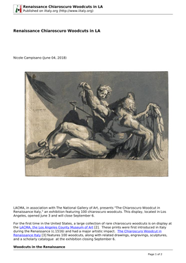 Renaissance Chiaroscuro Woodcuts in LA Published on Iitaly.Org (
