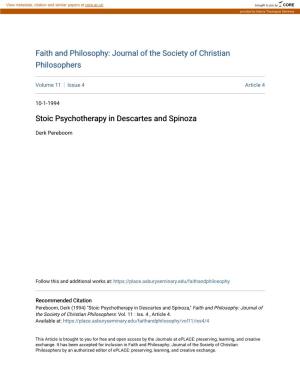 Stoic Psychotherapy in Descartes and Spinoza