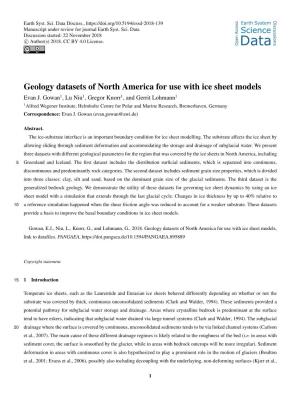 Geology Datasets of North America for Use with Ice Sheet Models Evan J
