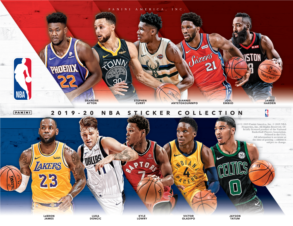 2019-20 NBA Sticker Collection Sell Sheet