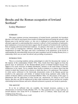 Brochs and the Roman Occupation of Lowland Scotland* Lesley Macinnest