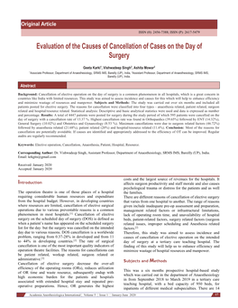 Evaluation of the Causes of Cancellation of Cases on the Day of Surgery