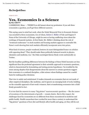 Yes, Economics Is a Science - Nytimes.Com