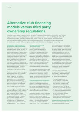 Alternative Club Financing Models Versus Third Party Ownership