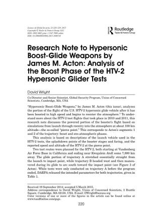 Analysis of the Boost Phase of the HTV-2 Hypersonic Glider Tests