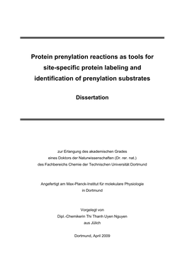 Protein Prenylation Reactions As Tools for Site-Specific Protein Labeling and Identification of Prenylation Substrates