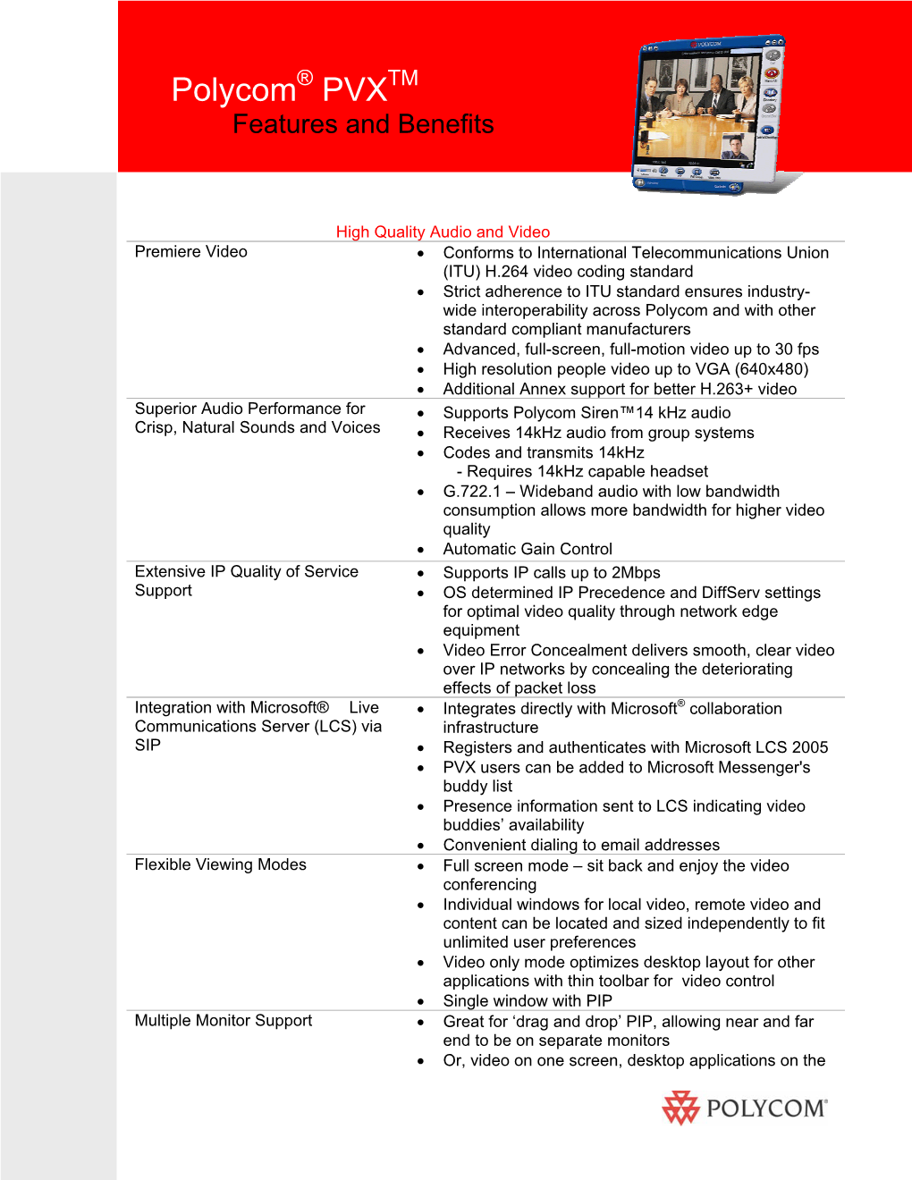 Polycom PVX Audio and Video Conferencing
