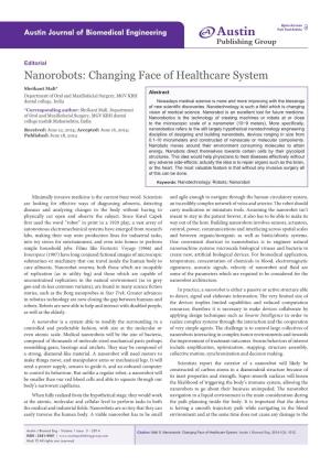 Nanorobots: Changing Face of Healthcare System