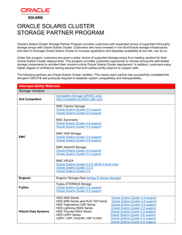 Oracle Solaris Cluster Storage Partner Program