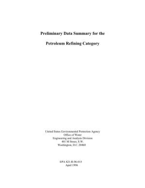 Preliminary Data Summary for the Petroleum Refining Category