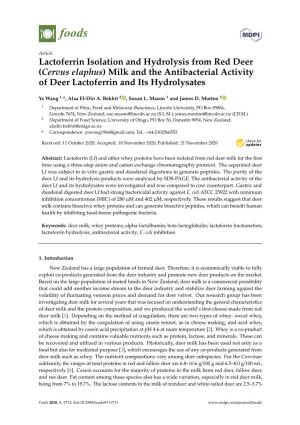 Milk and the Antibacterial Activity of Deer Lactoferrin and Its Hydrolysates