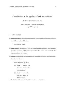 Contributions to the Typology of Split Intransitivity0