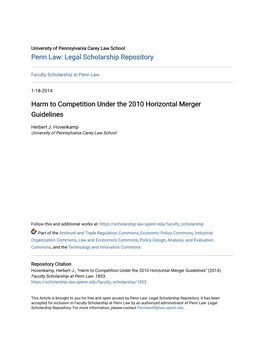 Harm to Competition Under the 2010 Horizontal Merger Guidelines