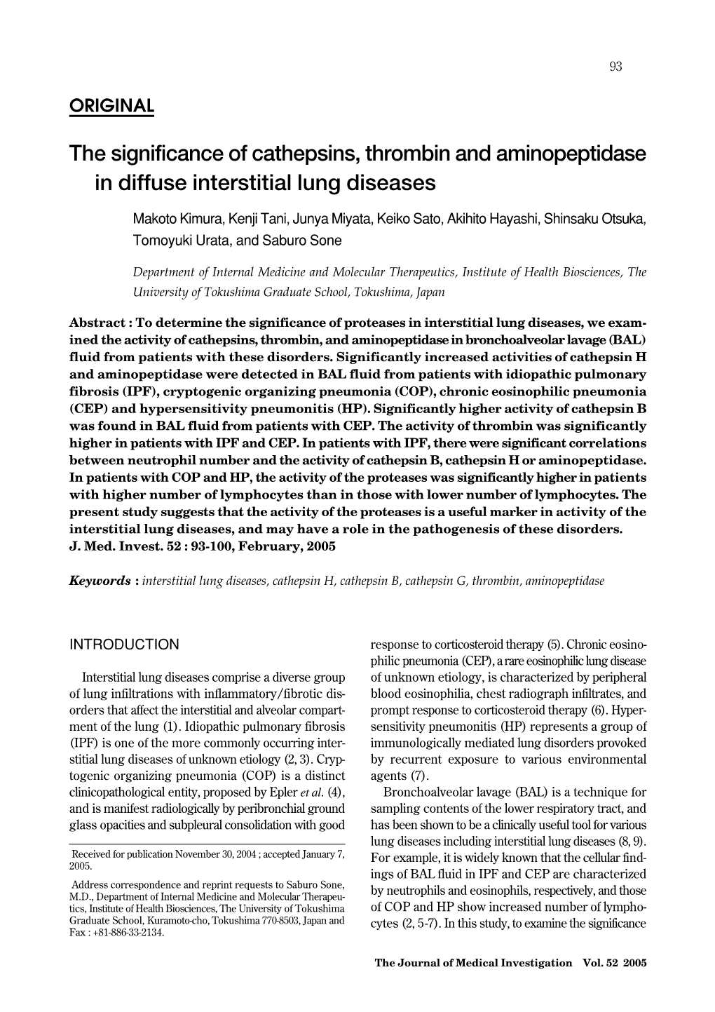 The Significance of Cathepsins, Thrombin and Aminopeptidase in Diffuse Interstitial Lung Diseases