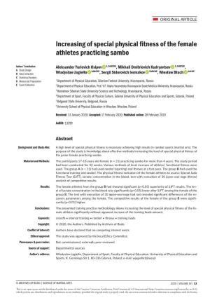 Increasing of Special Physical Fitness of the Female Athletes Practicing Sambo
