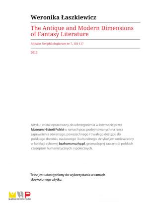 The Antique and Modern Dimensions of Fantasy Literature