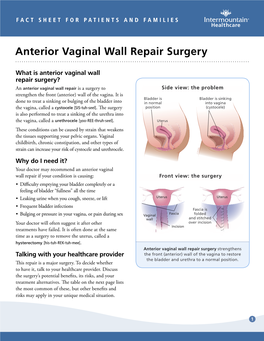 Anterior Vaginal Wall Repair Surgery Fact Sheet