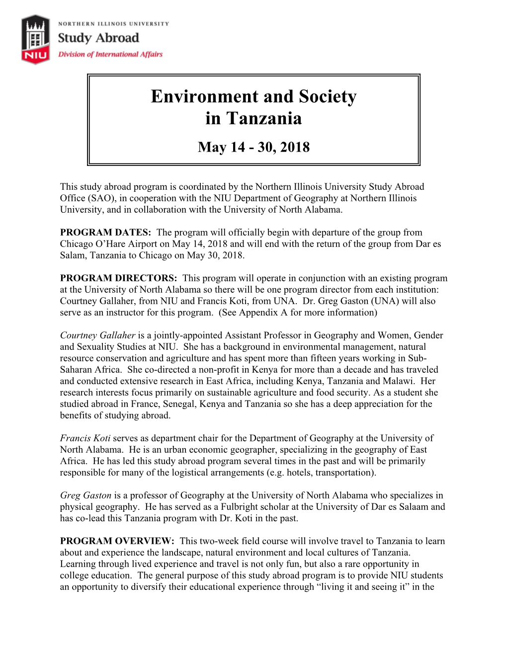 Environment and Society in Tanzania – Summer 2018 Page 2 Natural Environment