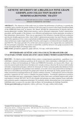 Genetic Diversity of a Brazilian Wine Grape Germplasm Collection Based on Morphoagronomic Traits1