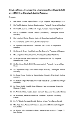 Minutes of Inter-Action Regarding Eawareness of Law Students Held on 10.01.2018 at Chandigarh Judicial Academy