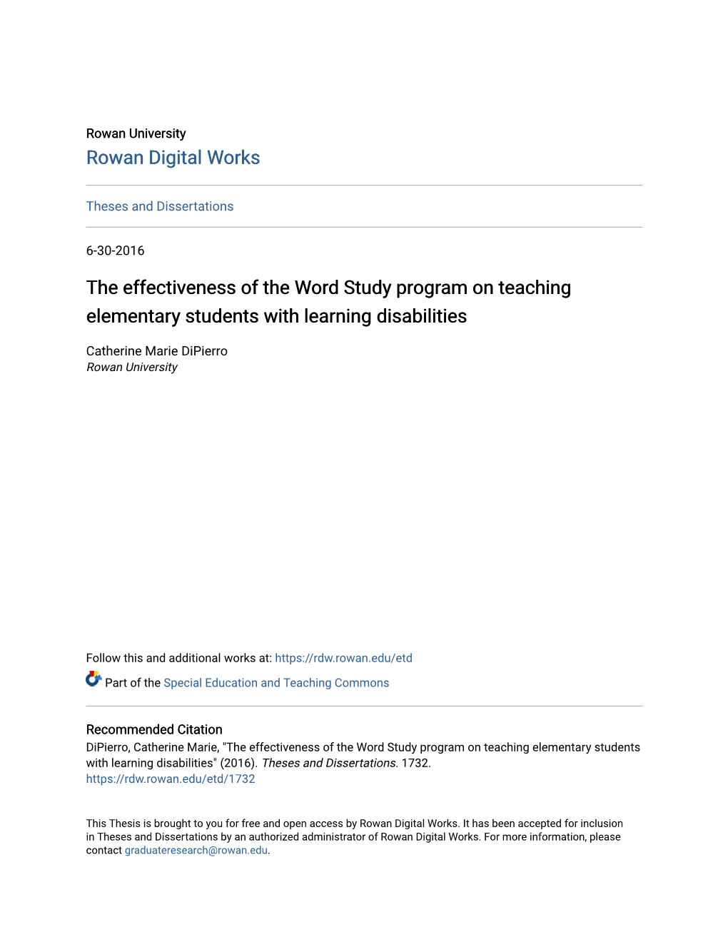The Effectiveness of the Word Study Program on Teaching Elementary Students with Learning Disabilities