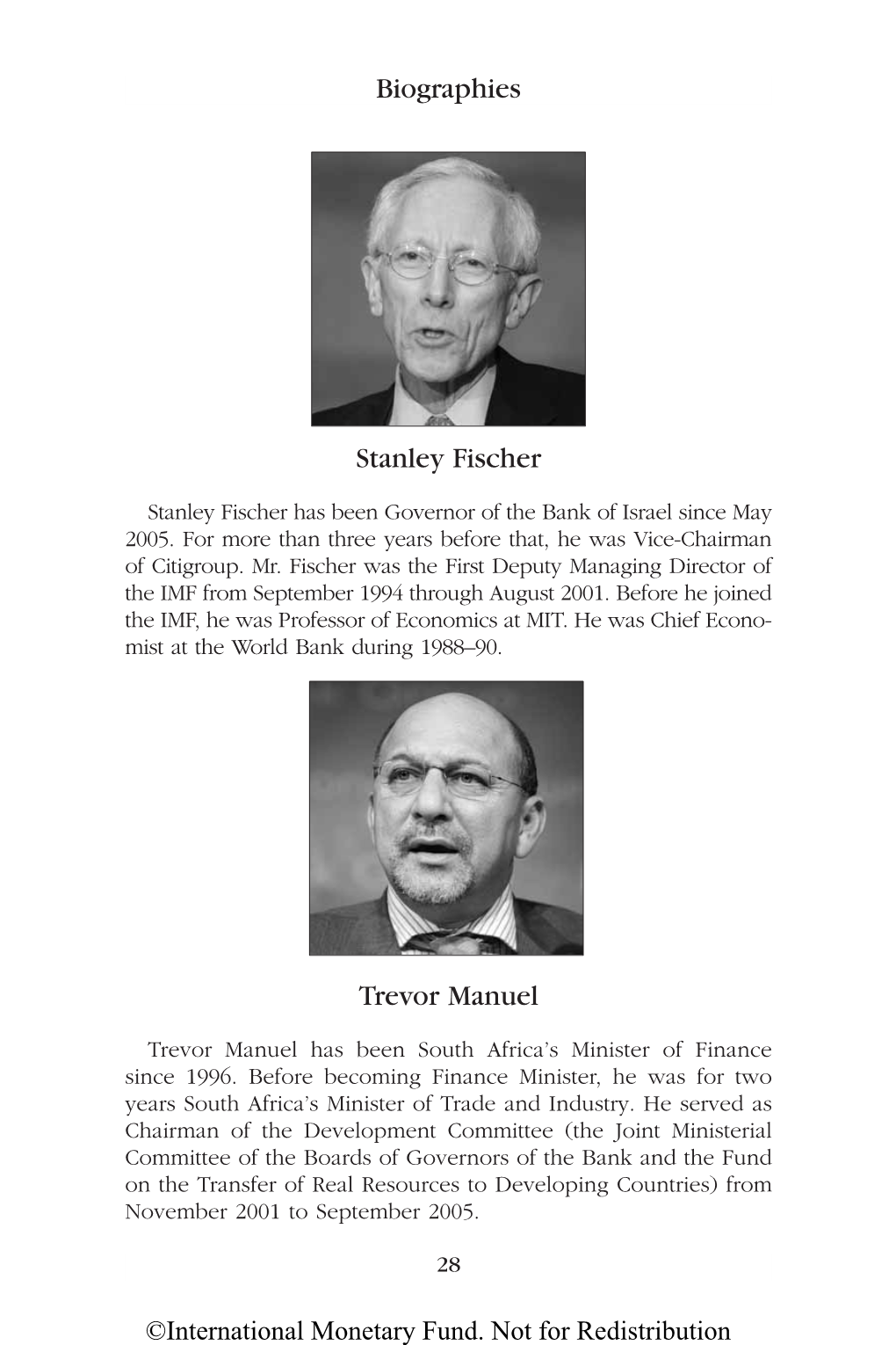 Stanley Fischer Trevor Manuel Biographies