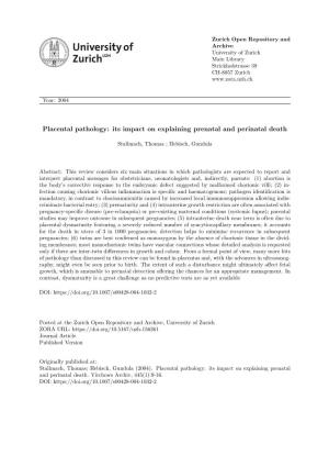 Placental Pathology: Its Impact on Explaining Prenatal and Perinatal Death