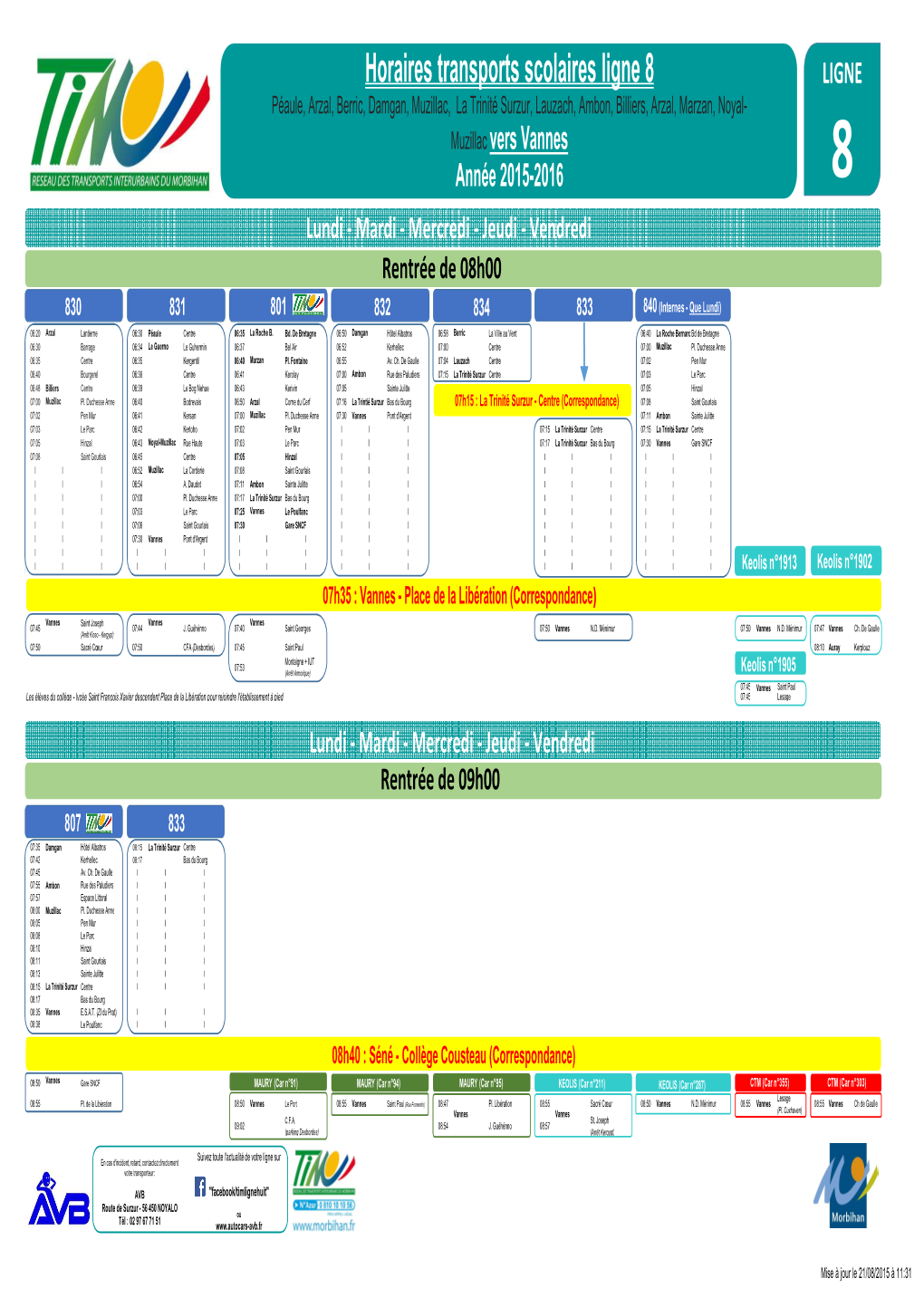 Horaires Transports Scolaires Ligne 8