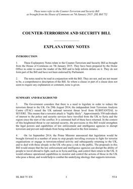 Counter-Terrorism and Security Bill Explanatory