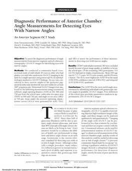 Diagnostic Performance of Anterior Chamber Angle Measurements for Detecting Eyes with Narrow Angles an Anterior Segment OCT Study